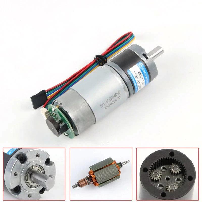 36-555 Planetary Gear Motor Encoder DC 12V 24V Speed 11-1540rpm Coding Signal Feedback High Torque 100KG Metal Gearbox Moter