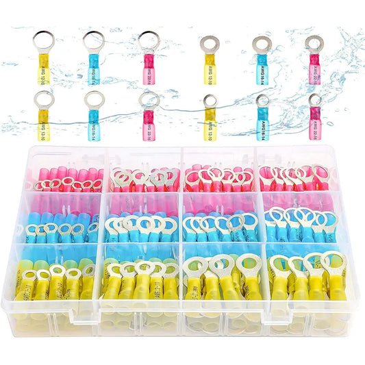 360PCS Marine Grade Heat Shrink Ring Connectors-Heat Shrink Wire Connectors Tinned Red Copper Insulated Ring Crimp Terminals electrical center b2c