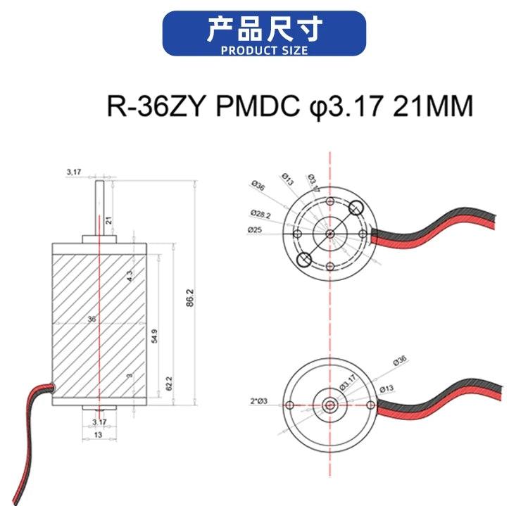 36ZY DC Motor 12V 24V High Speed 8000rpm PWM High Torque Metal Moter lLow Noise Electric Engine Tools Saw Cutting Drill