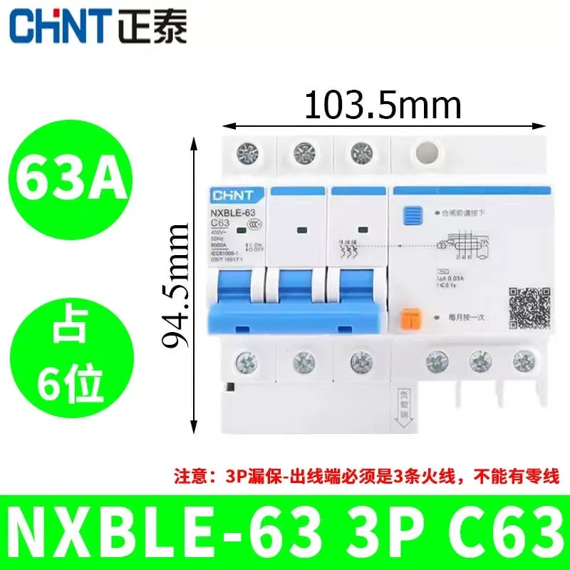 CHNT leakage breaker NXBLE-63 3p 63a 30mA RCD rcbo