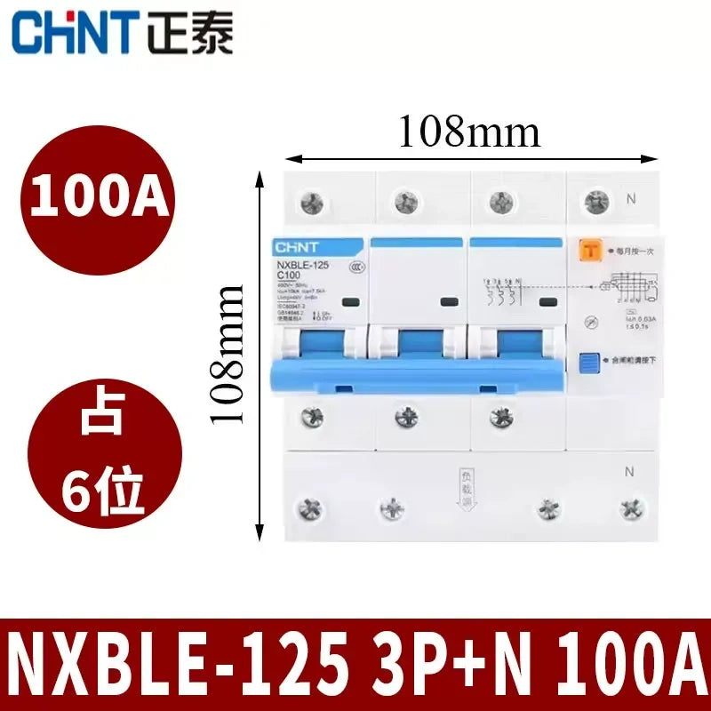 CHNT leakage breaker NXBLE-125 3p+n 100a 30mA RCD rcbo