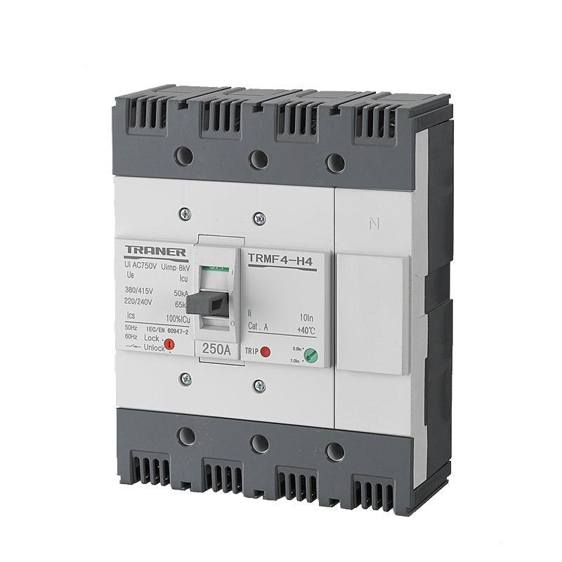 4 ขั้ว MCCB ปรับความร้อนได้ TRMF4-250 230V / 50kA 4P 100-250A เบรคเกอร์วงจรแม่พิมพ์.