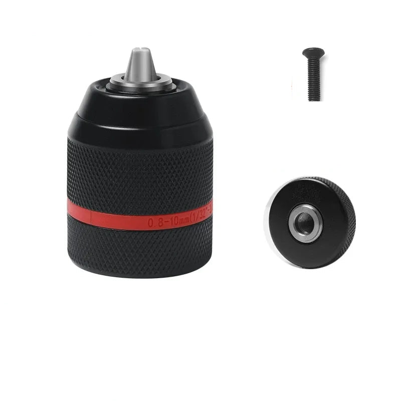 Red & Black Self-Locking Double Sleeve Chuck (No Ratchet),Clamping Range: 0.8–10mm,mounting Thread: screw 3/8"-24UNF drill adapter
