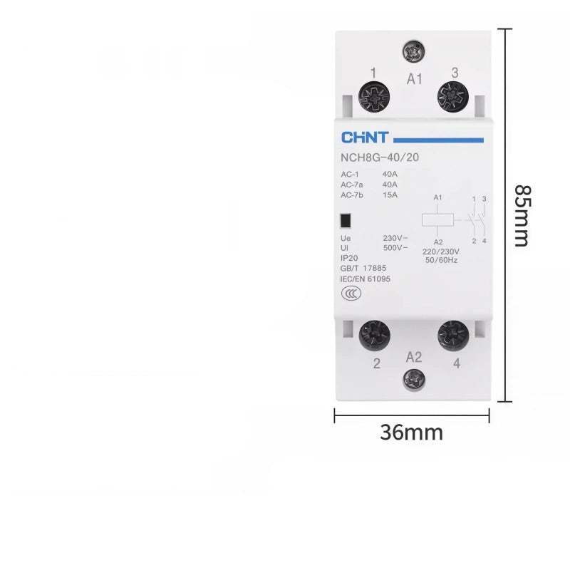 CHNT NCH8 NCH8G-40/20 2NO 2P40A Modular Contactor , Household lighting Contactor