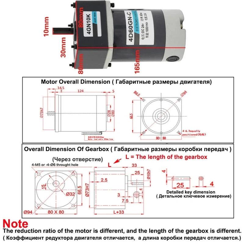 40W DC Gear Motor 12V 24V High Torque 80KG Reducer Speed 10rpm -600rpm Permanent Magnet Gearbox Motor Long Life Low Noise 12 V