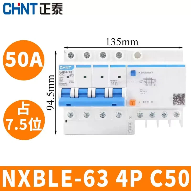 CHNT leakage breaker NXBLE-63 4p 50a 30mA RCD rcbo