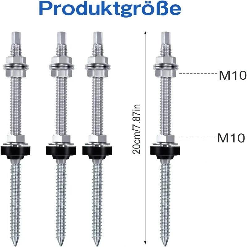 4Pcs Stainless Steel Solar Hanger Bolts with L Foot Mounting Solar Panel Height Adjustable for Photovoltaic Solar Hanger Bolts