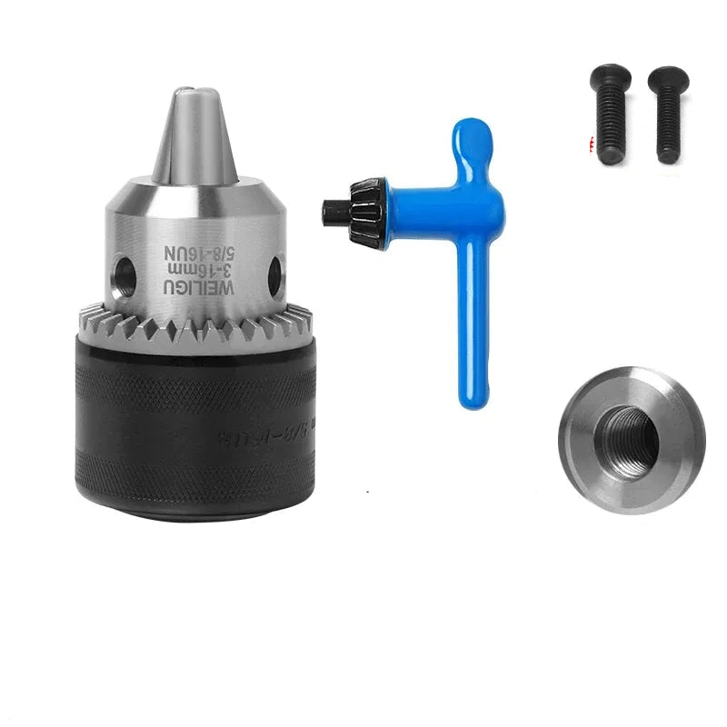 key locking design drill chuck, key type steel drill chuck Clamping Capacity 3-16mm, all metal heavy duty chuck Mount Type with screw 5/8-16unf
