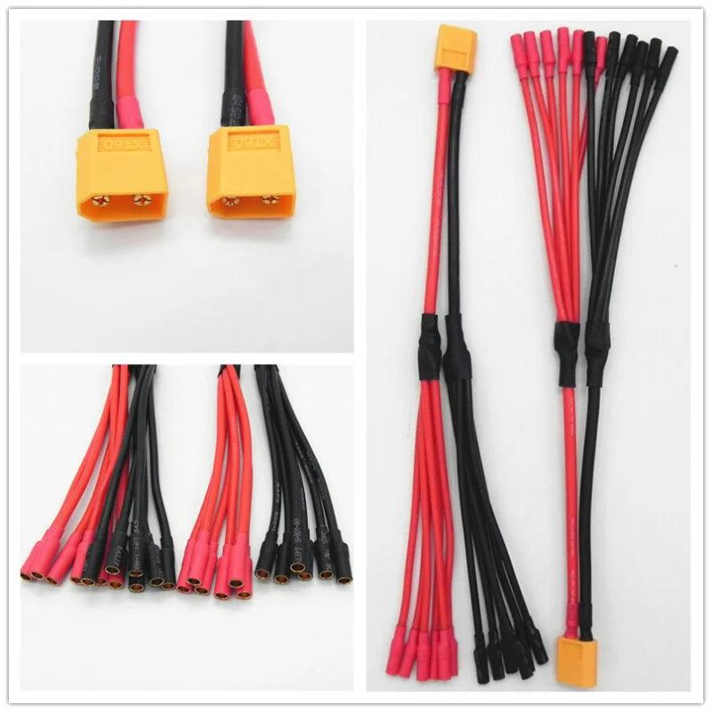 50pcs/lot XT60 Female Connector To 4 OR 6* 3.5mm Banana Female Parallel Charger Cable Extension Y Splitter DZ0132