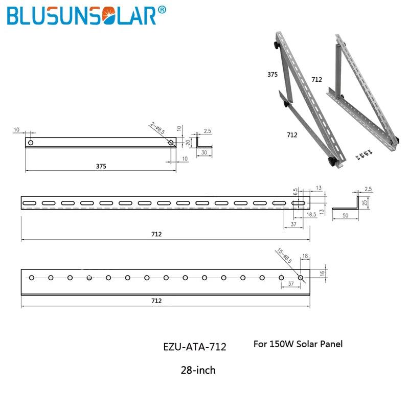 55.6*29cm Triangle Aluminum Panel Mounted Bracket 28 InchTriangel Back Beam 150W   Solar Panel Roof Mounting Bracket for Van