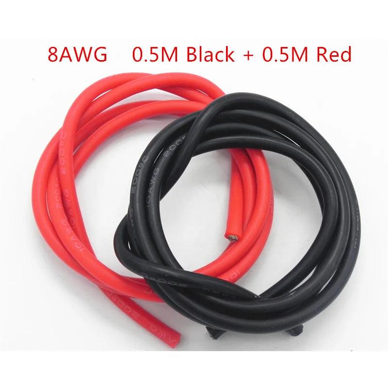 5Set /Lot 8AWG 1M Silicone Wire Cable 0.5M Black + 0.5M Red Conductor Construction High Temperature Tinned Copper Cable