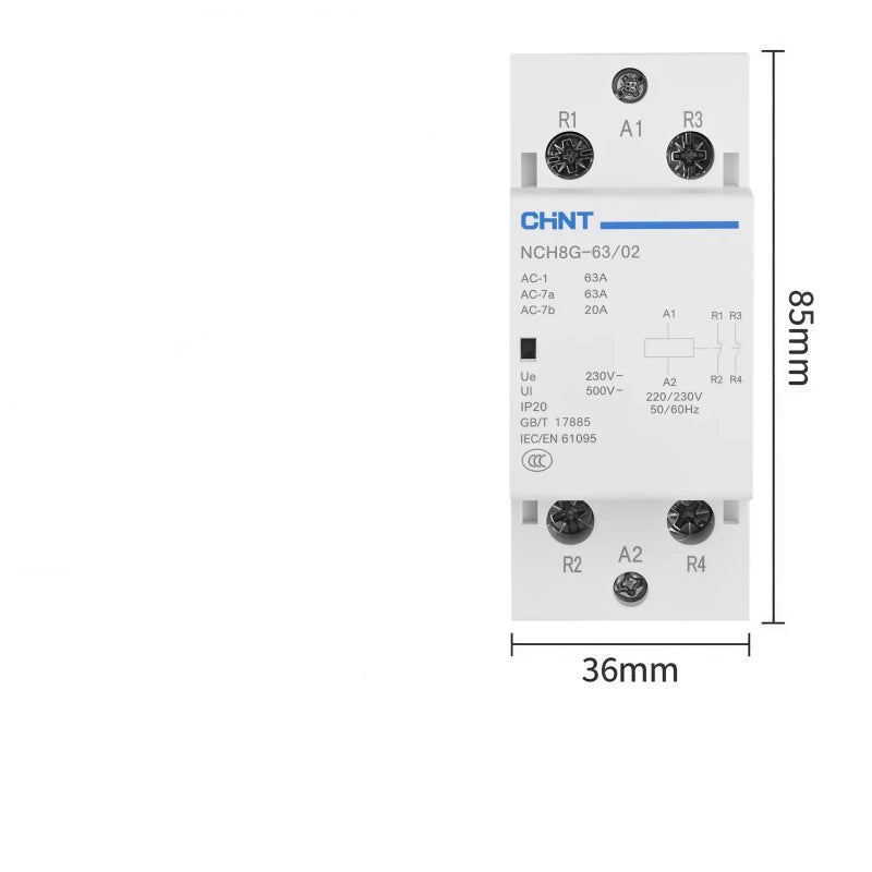 CHNT NCH8 NCH8G-63/02 2NC 2P63A Modular Contactor , Household lighting Contactor