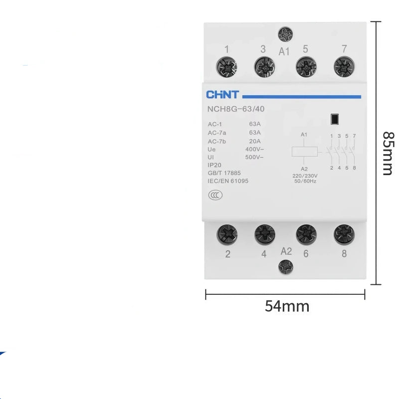 CHNT NCH8 NCH8G-63/40 4NO 2P63A Modular Contactor , Household lighting Contactor