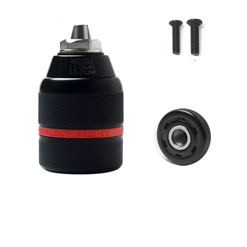 Red & Black Ratchet Self-Locking Double Sleeve Chuck,Clamping Range: 1.5–13mm | mounting Thread: 1/2"-20UNF drill adapter