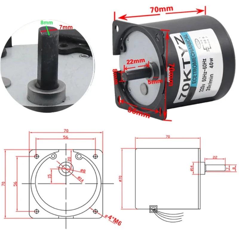 70KTYZ High Torque 160KG 40W AC 220V Permanent Magnet Synchronous Motor CW/CCW Metal Geared Slow Speed Motor 2.5 To 110RPM