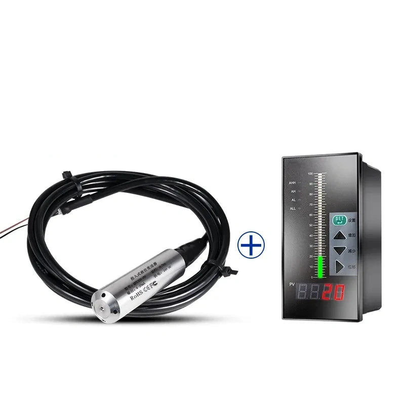 Submersible Level Sensor ,Hydrostatic Level Transmitter Measuring Range 0-7 Meter with 7M wire + display meter, 4-20mA Level Sensor ,Water Level Transmitter ,IP68 Level Probe
