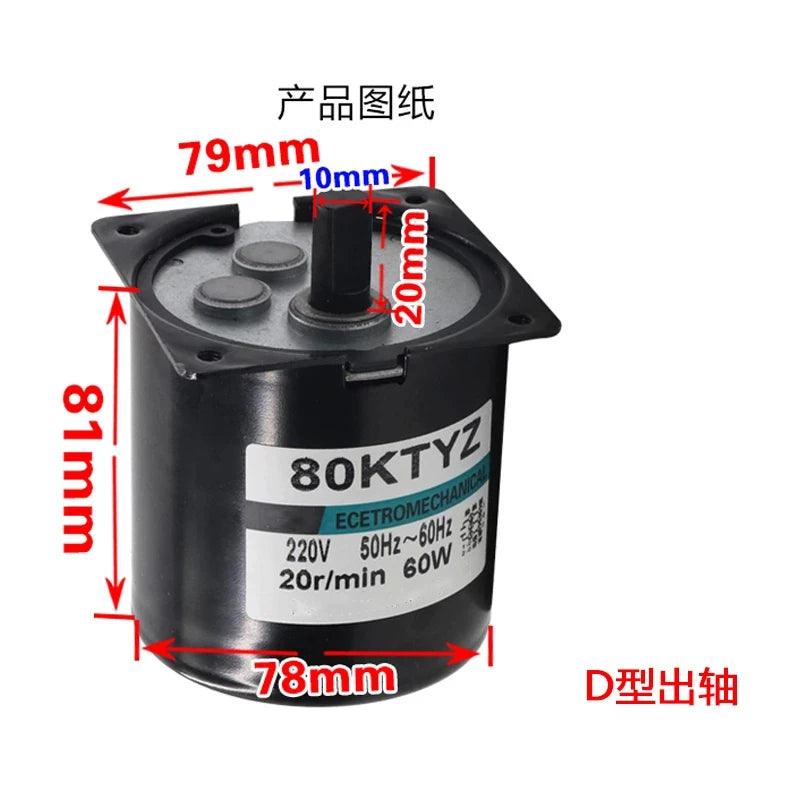 80KTYZ AC 60W Permanent Magnet Synchronous Motor 220V 5rpm -110rpm High Torque 137KG Slow Speed Machine Motor Small Engine