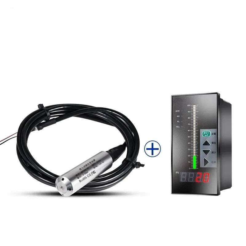 Submersible Level Sensor ,Hydrostatic Level Transmitter Measuring Range 0-8 Meter with 8M wire + display meter, 4-20mA Level Sensor ,Water Level Transmitter ,IP68 Level Probe