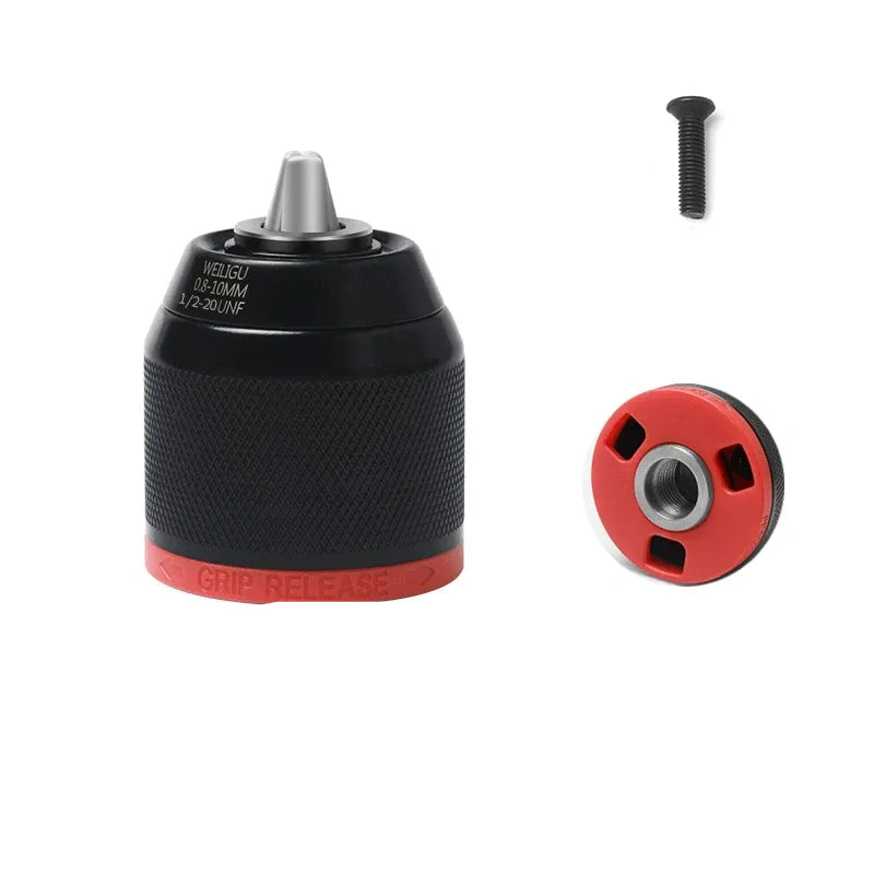 Clamping Range: 1.5–13mm | Thread: 1/2"-20UNF drill adapter,Red & Black Ratchet Self-Locking Single Sleeve Chuck