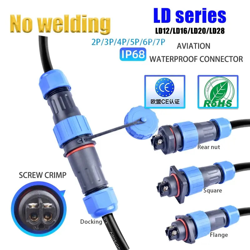 LD Series IP68 Waterproof Connector Male Plug & Female Socket 2/3/4/5/6/7/9 Pin Panel Mount Wire Cable Connector Aviation Plug electrical center b2c.aviation connector,ip68 waterproof cable connector