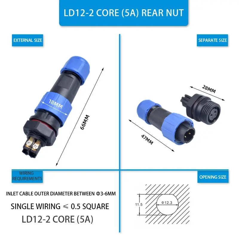 LD Series IP68 Waterproof Connector Male Plug & Female Socket 2/3/4/5/6/7/9 Pin Panel Mount Wire Cable Connector Aviation Plug - electrical center b2c