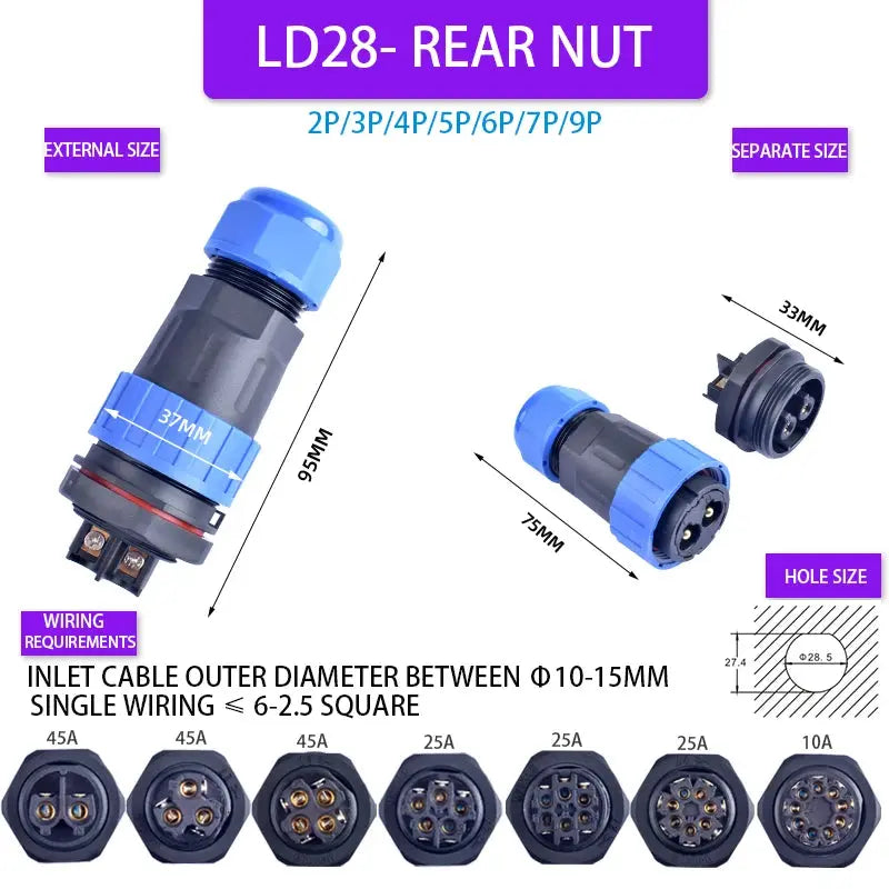 LD Series IP68 Waterproof Connector Male Plug & Female Socket 2/3/4/5/6/7/9 Pin Panel Mount Wire Cable Connector Aviation Plug - electrical center b2c