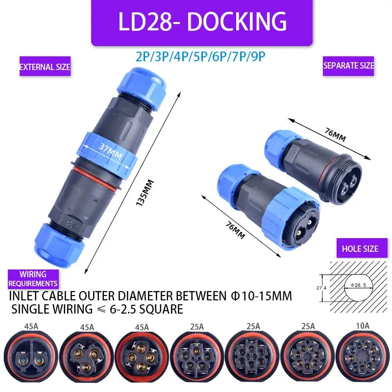 LD Series IP68 Waterproof Connector Male Plug & Female Socket 2/3/4/5/6/7/9 Pin Panel Mount Wire Cable Connector Aviation Plug - electrical center b2c