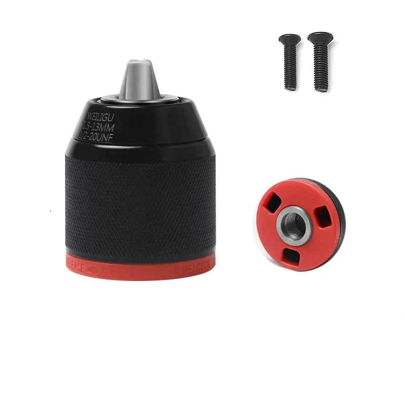 Clamping Range: 1.5–13mm | Thread: 1/2"-20UNF drill adapter,Red & Black Ratchet Self-Locking Single Sleeve Chuck