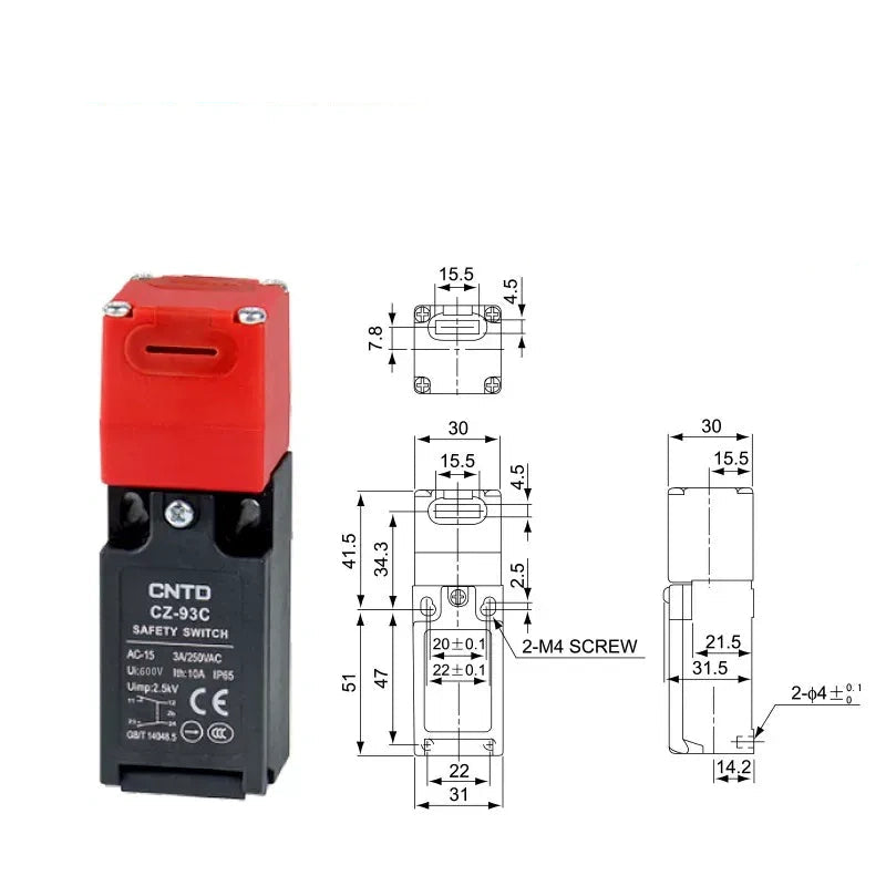 CNTD CZ-93CPM Safety Switch ,1NO1NC M20 Key Interlock Switch ,Safety Door Limit Switch