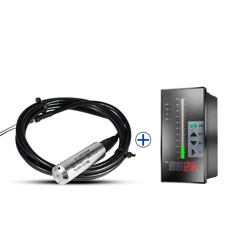 Submersible Level Sensor ,Hydrostatic Level Transmitter Measuring Range 0-9 Meter with 9M wire + display meter, 4-20mA Level Sensor ,Water Level Transmitter ,IP68 Level Probe