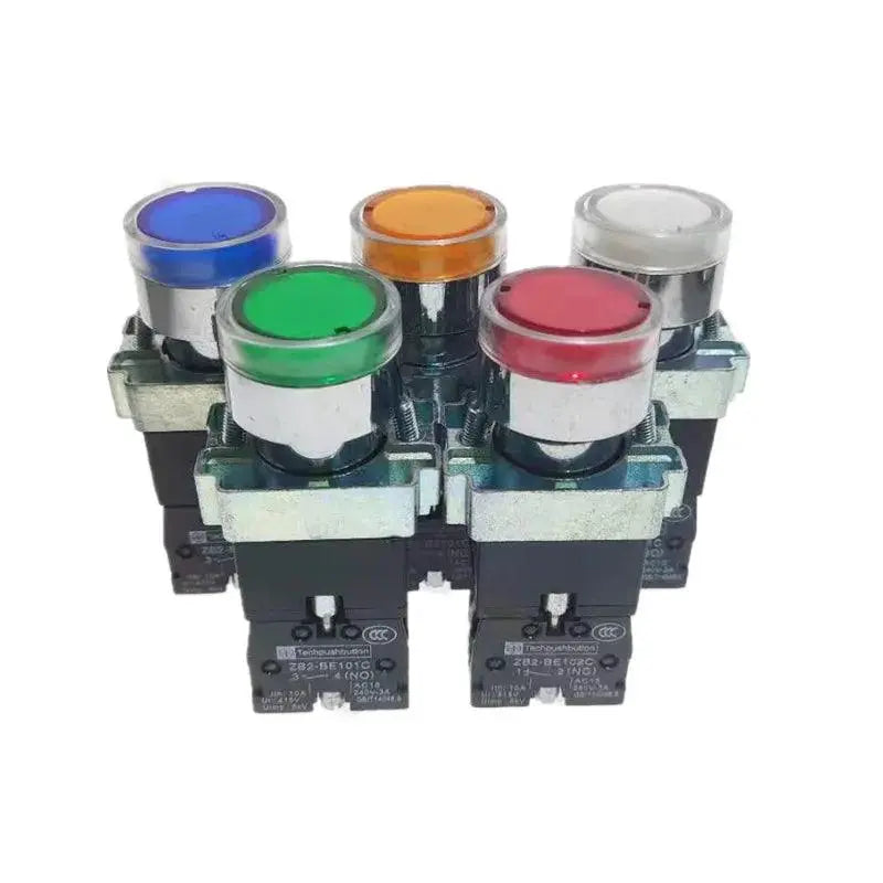 22mm Momentary XB2-BW3361 Round Push Button Switch with LED Light 1NO 24V/AC220V/AC380V Green,Red,Yellow,Blue ZB2-BE101C - electrical center b2c