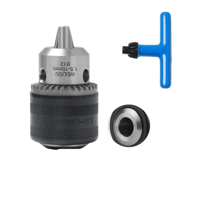 key locking design drill chuck, key type steel drill chuck Clamping Capacity 1.5-10mm, all metal heavy duty chuck Mount Type B12