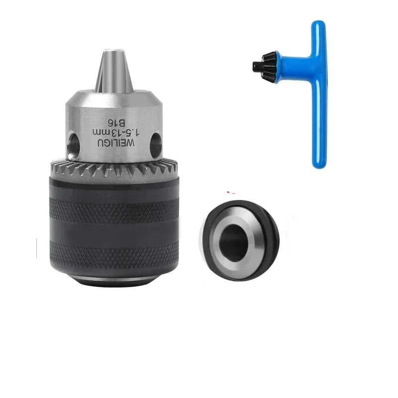 key locking design drill chuck, key type steel drill chuck Clamping Capacity 1.5-13mm, all metal heavy duty chuck Mount Type B16