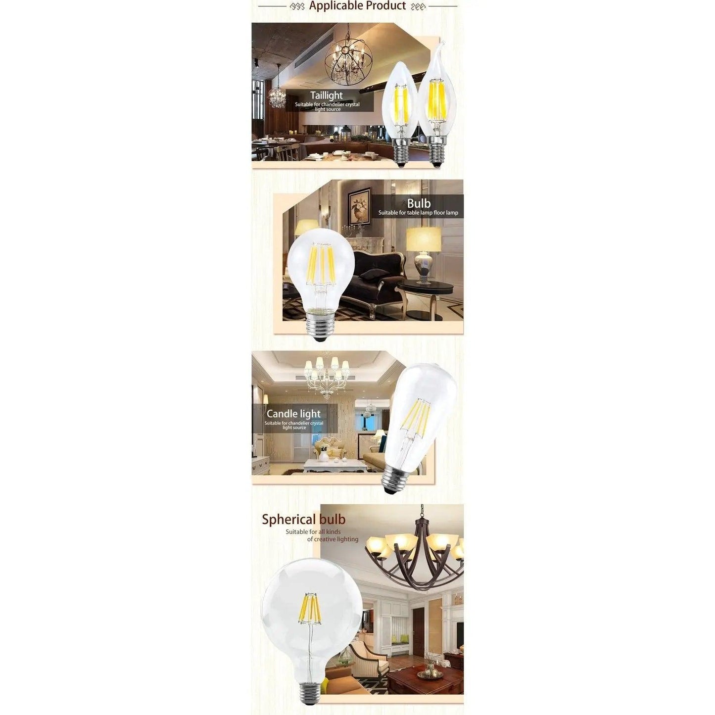 LATTUSO- 4pcs/lot LED Edison Bulb 220V /C35 A60 G80 G95 G125 optional - electrical center b2c