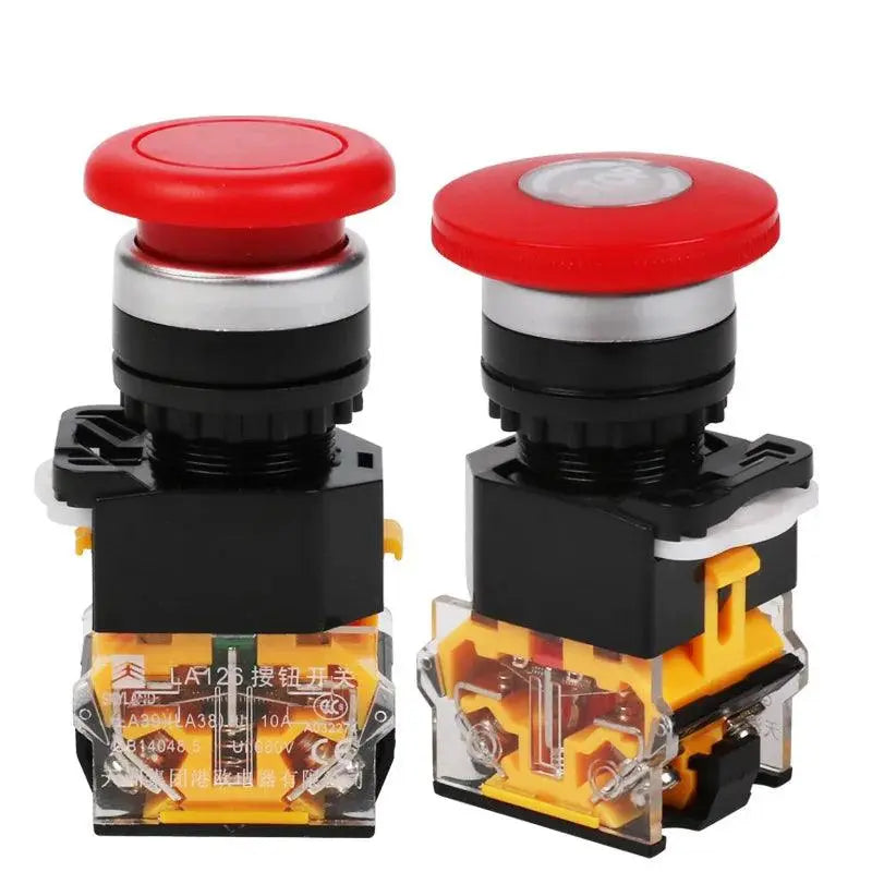 Emergency Stop 10A 380V 22mm Self-Locking Head Power Switch Mushroom Push Button Switch 1 NO 1 NC LA38-11ZS - electrical center b2c,la38 series button switch