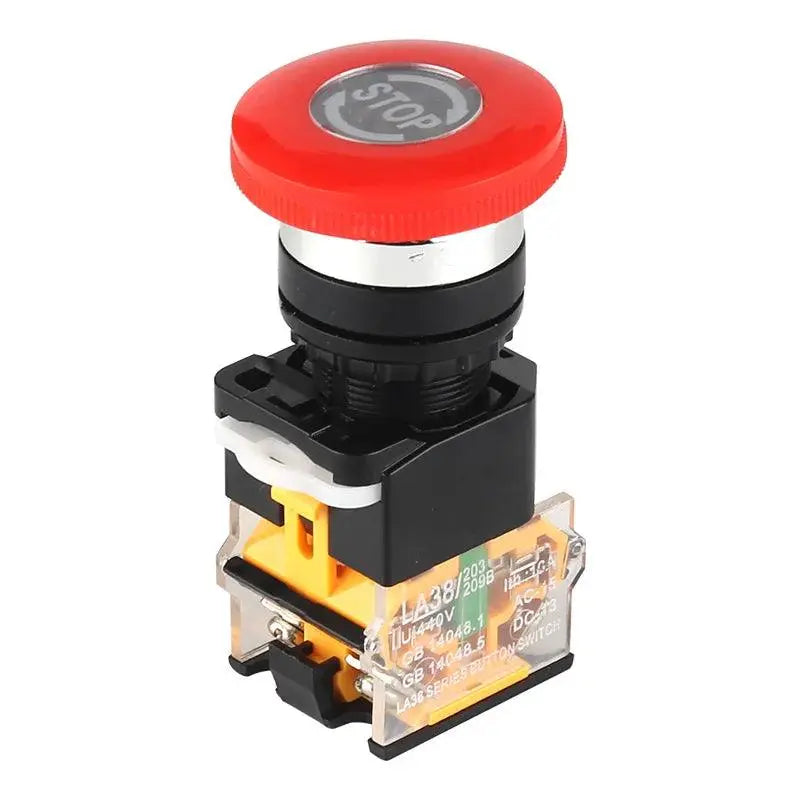 Emergency Stop 10A 380V 22mm Self-Locking Head Power Switch Mushroom Push Button Switch 1 NO 1 NC LA38-11ZS - electrical center b2c,la38 series button switch