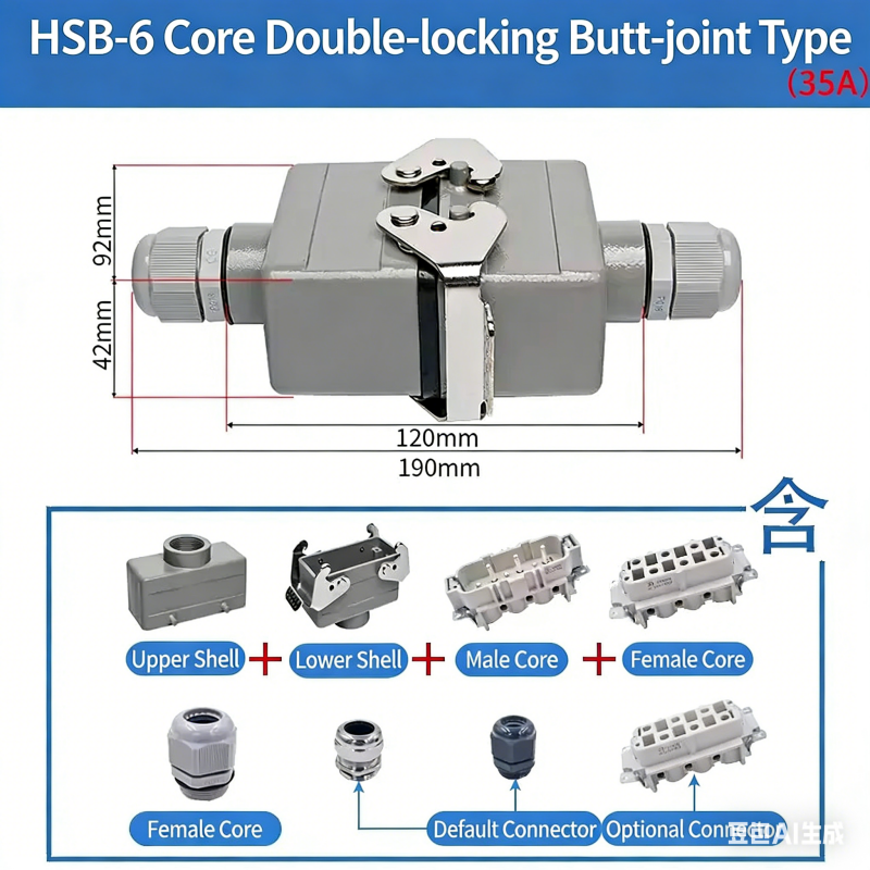 Rectangular Heavy Duty Connector HSB-4/6/12 Pin 35A High Current Waterproof Aviation Plug & Socket