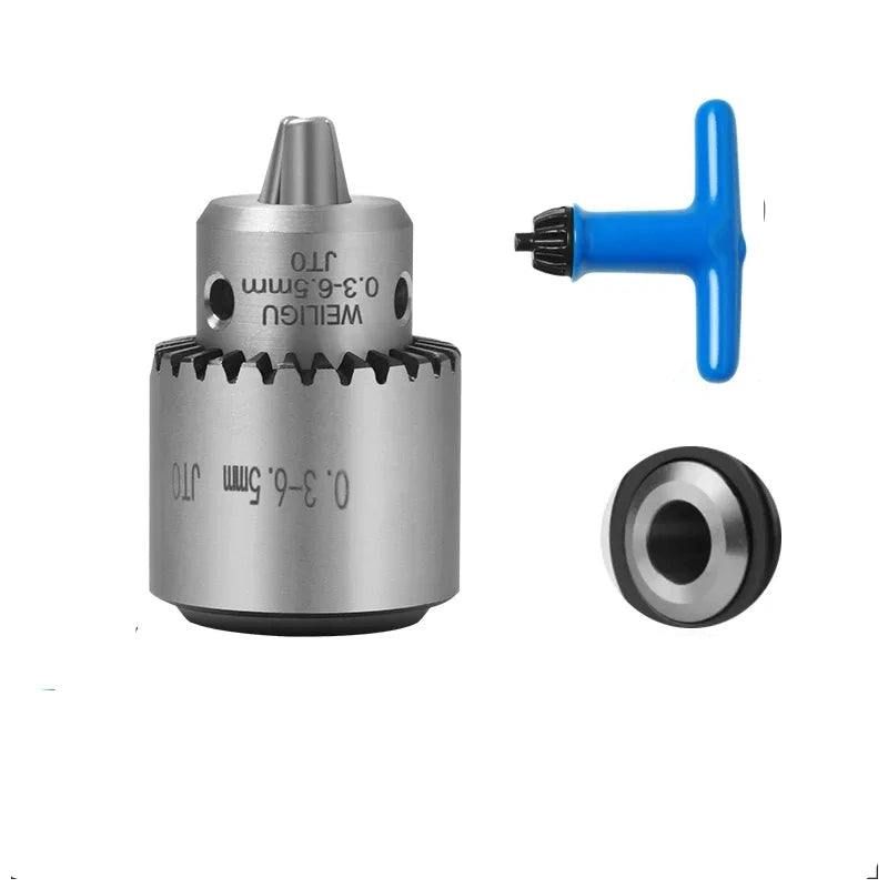 key locking design drill chuck, key type steel drill chuck Clamping Capacity 0.3-6.5mm, all metal heavy duty chuck Mount Type JT0