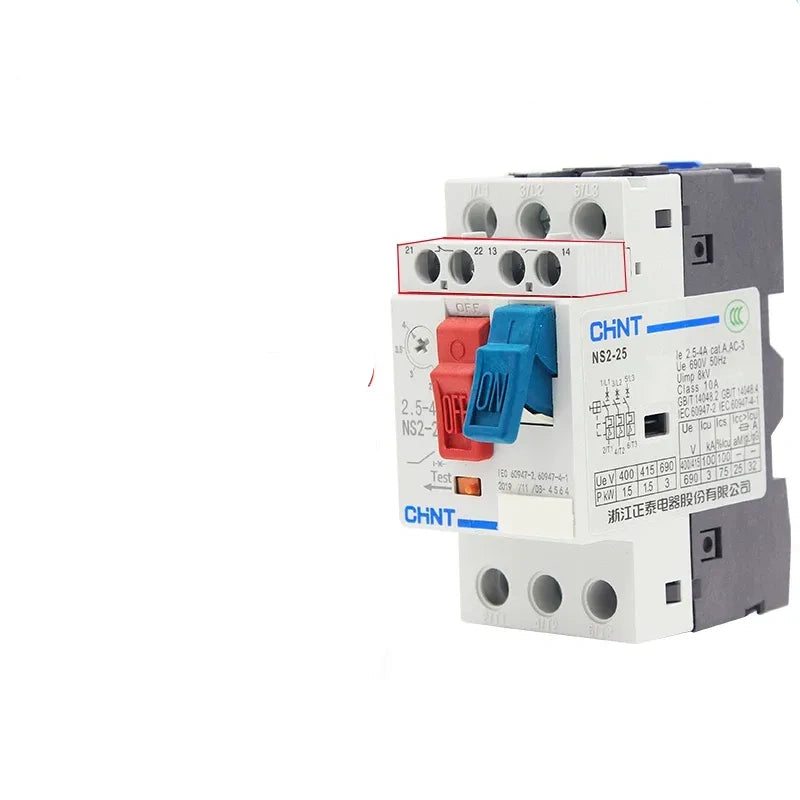 mpcb ns2-25/AE11(1NO+1NC) three phase motor starter,0.25~0.4a din rail overload phase failure protection switch