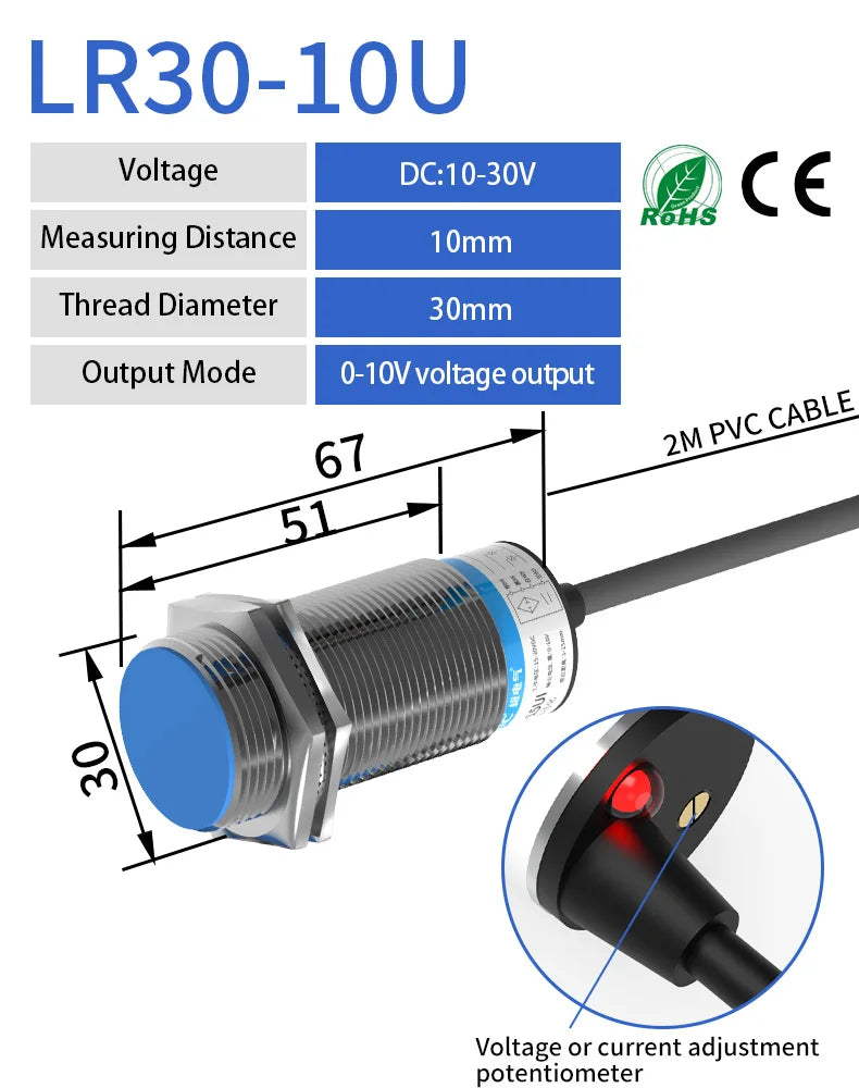 LR30 M30 Inductive Proximity Sensor ,DC10-30v measuring distance 10mm sensor,thread diameter 30mm 0-10v voltage output sensor