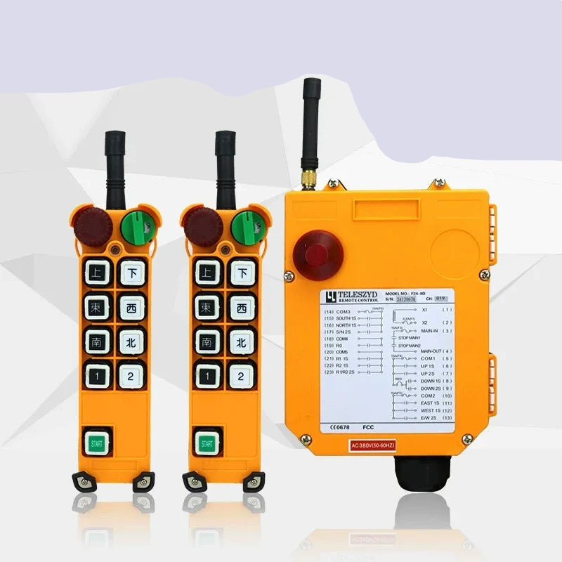 F24 series 8 channel remote control, F24-8D industrial wireless crane remote, 36V single speed hoist remote Controller, 2 Transmitter + 1 Receiver crane remote, heavy duty industrial radio control, gantry crane remote replacement kit