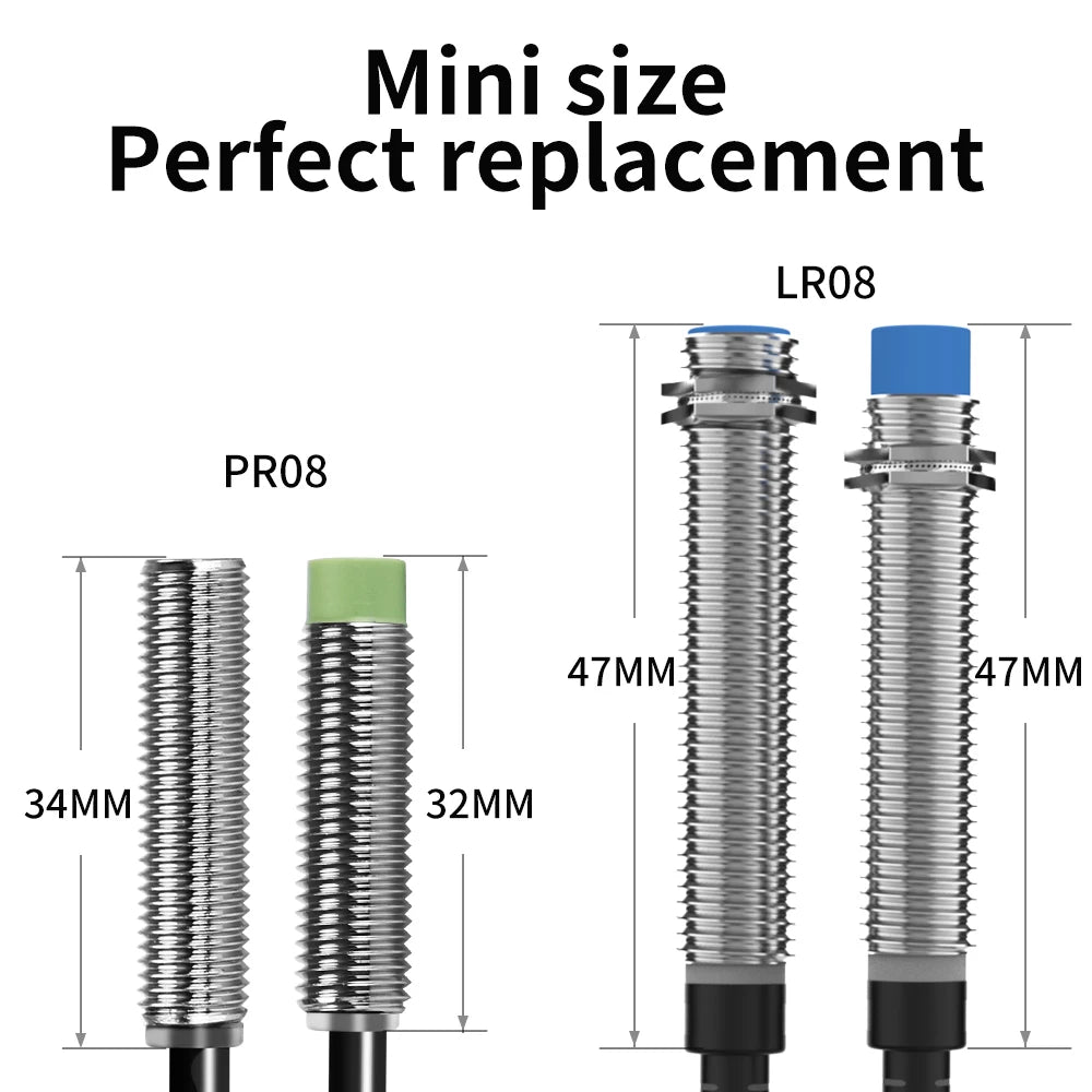 GTRIC M8 Inductive Proximity Sensor Switch 12-24V DC Short Type Flush PR08-1.5DN PR08-1.5DP NPN PNP 1.5mm Sensing Distance,Flush-Mount Shielded type 
