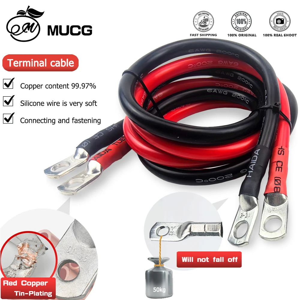 30cm/40cm Length M6-M10 Very Soft Car Battery Cable Silicone wire With Lug Ring Terminal cable Black Red Jumper cables 1AWG 2AWG 4AWG