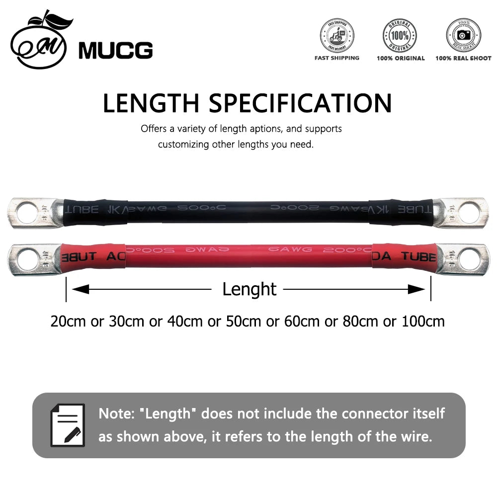 30cm/40cm Length M6-M10 Very Soft Car Battery Cable Silicone wire With Lug Ring Terminal cable Black Red Jumper cables 1AWG 2AWG 4AWG