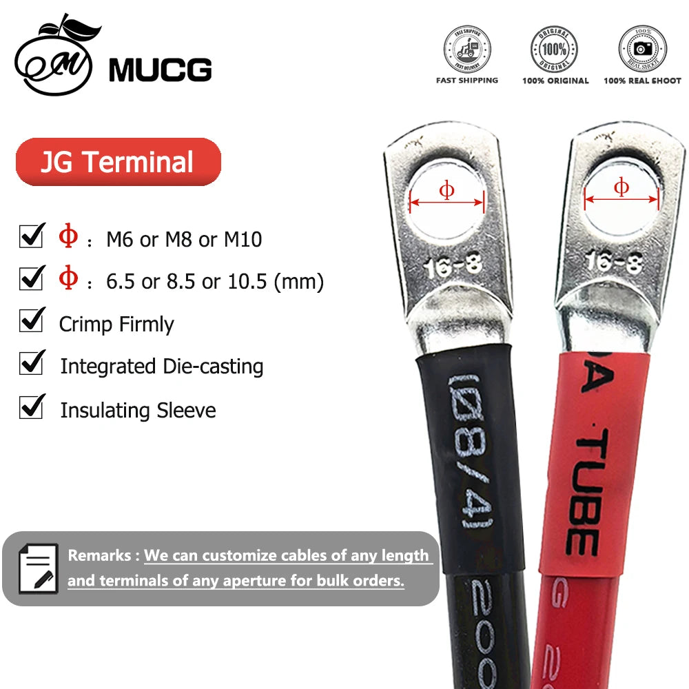 Black M6-M8 Very Soft Car Battery Cable Silicone wire With Lug Ring Terminal cable Black Red 5AWG 6AWG 7AWG 8AWG