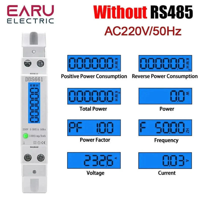 Single Phase Backlight Wattmeter Power LCD Digital Display Consumption Meter KWh 60A 110V 230VAC 50Hz Watt Din Rail Energy Meter - electrical center b2c