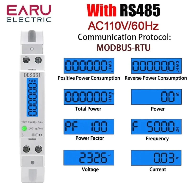 Single Phase Backlight Wattmeter Power LCD Digital Display Consumption Meter KWh 60A 110V 230VAC 50Hz Watt Din Rail Energy Meter - electrical center b2c