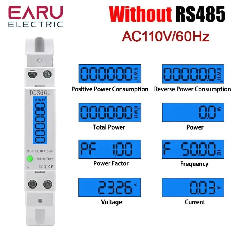 Single Phase Backlight Wattmeter Power LCD Digital Display Consumption Meter KWh 60A 110V 230VAC 50Hz Watt Din Rail Energy Meter - electrical center b2c