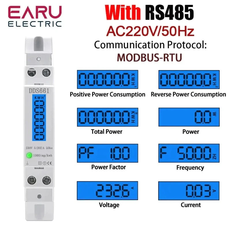 Single Phase Backlight Wattmeter Power LCD Digital Display Consumption Meter KWh 60A 110V 230VAC 50Hz Watt Din Rail Energy Meter - electrical center b2c