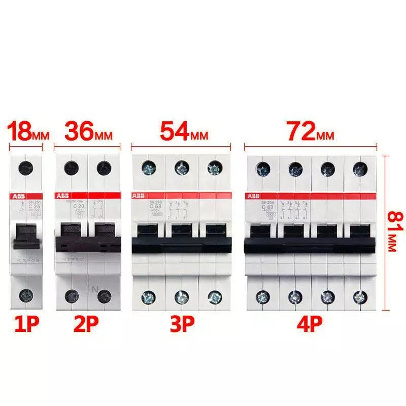 ABB Electric SH200 MCB Miniature Circuit Breaker Air Switch AC 1P 2P C 10A 16A 20A 25A 32A 40A 63A